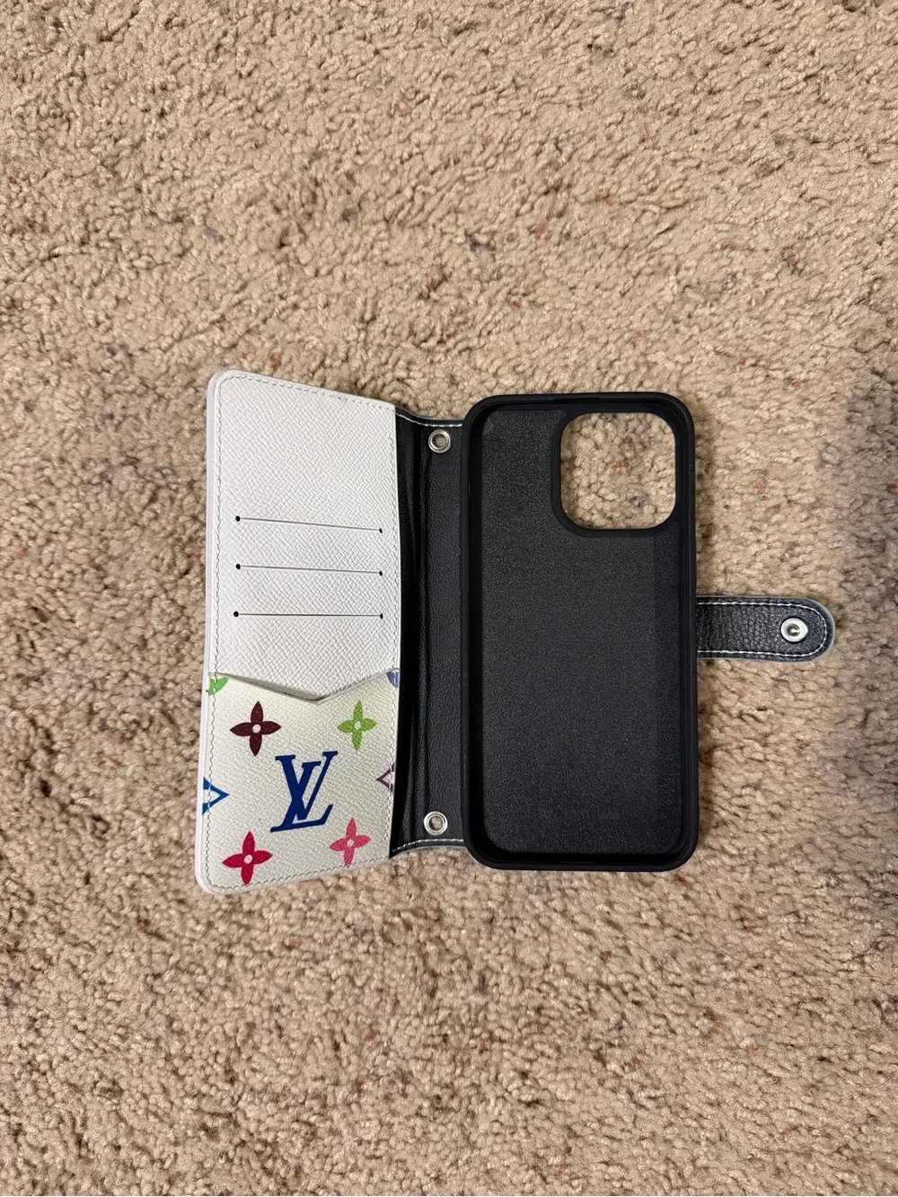 Louis Vuitton Multicolor White Monogram iPhone 15 Pro Max Wallet Case